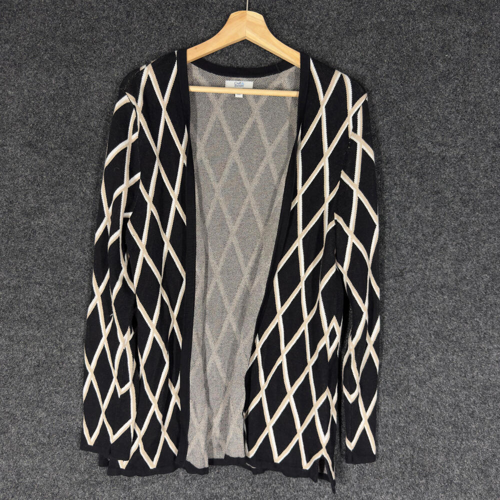 Croft & Barrow Cardigan Women L Large Black Geometric Open Front Long Sleeve